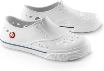 Schu'zz Schuzz Damen Clog Badeschuhe Sneaker'zz Blanc &amp; liseré gris / Weiß