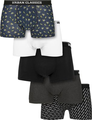 Urban Classics Unterhose Boxer Shorts 5-Pack Ban. Aop+Brand. Aop+Chr+Black+White