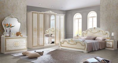 Barock Schlafzimmer-Set Paola in Beige/Gold 6-Teilig