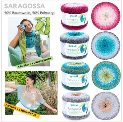250g Gründl Saragossa Bobbel Farbverlaufsgarn mit Baumwolle Stricken Häkeln