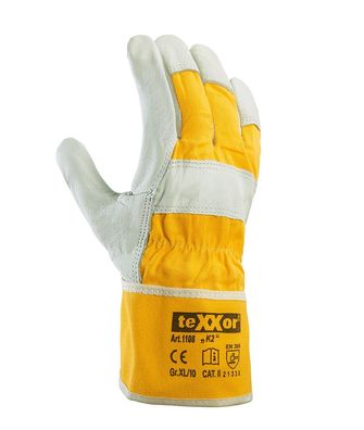 teXXor Top Rindvollleder-Handschuh K2 Leder Natur/Drell Gelb (12 Paar)