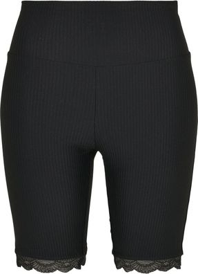 Urban Classics Damen Ladies High Waist Rib Lace Hem Cycle Shorts Black