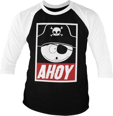 South Park Eric Cartman Ahoy Baseball 3/4 Sleeve Tee T-Shirt White-Black