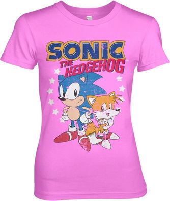Sonic The Hedgehog Sonic &amp; Tails Girly Tee Damen T-Shirt Pink