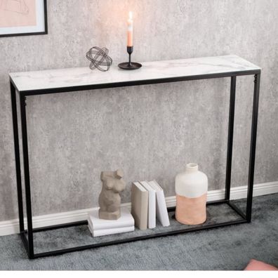 Design Konsole MARMO 110cm schwarz-weiss Marmor-Dekor Metallgestell
