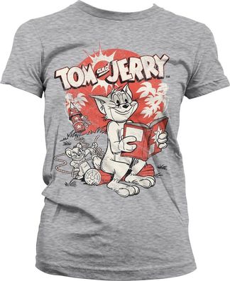 Tom &amp; Jerry Vintage Comic Girly Tee Damen T-Shirt Heather-Grey