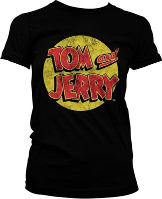 Tom &amp; Jerry Washed Logo Girly Tee Damen T-Shirt Black