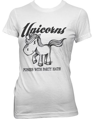 Hybris Unicorns Ponies With Party Hats Girly T-Shirt Damen White