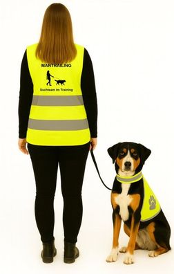 Bedruckte Warnweste Mantrailing Sicherheitsweste für Hundehalter oder Hundewarnweste