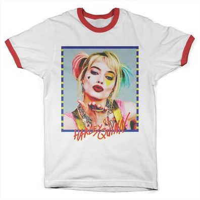 Birds of Prey Harley Quinn Kiss Ringer Tee T-Shirt White-Red