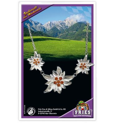 narrenwelt Kette Edelweiß ca. 52 cm Dirndl Halskette Herzkette Bayern Gaudi Fest im