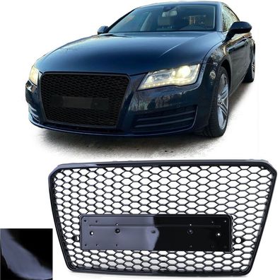 Waben Sport Kühlergrill ohne Emblem Schwarz Glanz für Audi A7 C7 4G 2010-2014