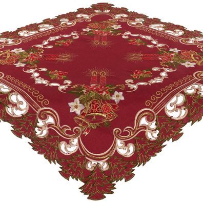 Tischdecke Weihnachten Dunkelrot Mitteldecke 85x85 Tischwäsche Festlich Bestickt
