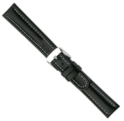 Minott > Uhrenarmband Leder schwarz Wulst Kalbsleder > weiße Naht