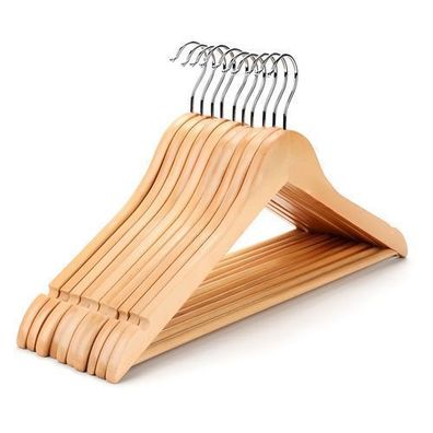 10 Stück Kleiderbügel Hosenbügel Anzugbügel Holzbügel Naturfarben Design Retoo