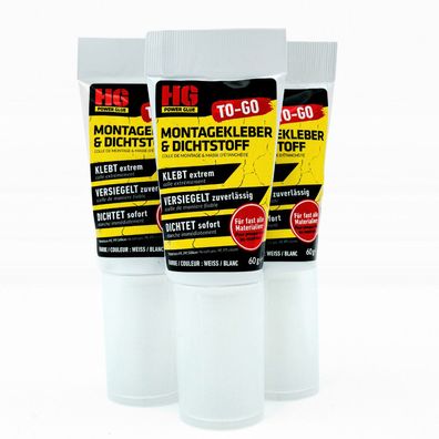3x HG Power Glue Motage-Kleber TO GO 60g (3 Tuben á 60g)