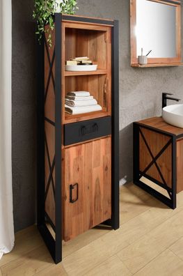 Badmidischrank 45x150cm 'Montreux' Akazie & Metall schwarz