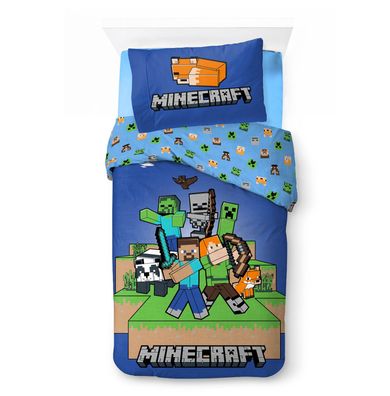 Minecraft Bettwäsche „Ready to Survive" 140x200 + 70x90 | 100 % Baumwolle | Druckk