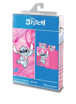 Kinder-Bettwäsche „Stitch – verliebt“ 140x200 + 70x90 | 100 % Baumwolle | Reißvers
