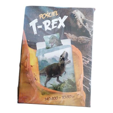 FARO Kinder-Bettwäsche „T-Rex“ 140x200 + 70x90, 100 % Baumwolle, Reißverschluss,