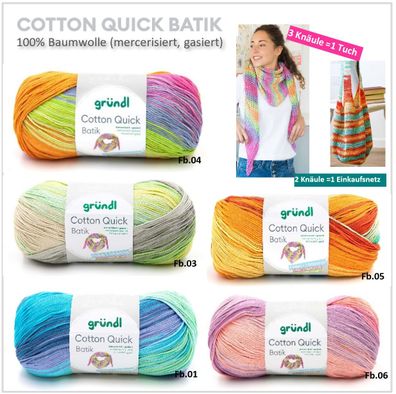 100g Gründl Cotton quick batik - Baumwolle mercerisiert - Farbverlaufsgarn 59,50€/kg