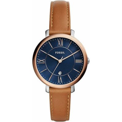 Fossil Damenuhr Jacqueline, 36mm Gehäusegröße, Quarzwerk, Lederarmband