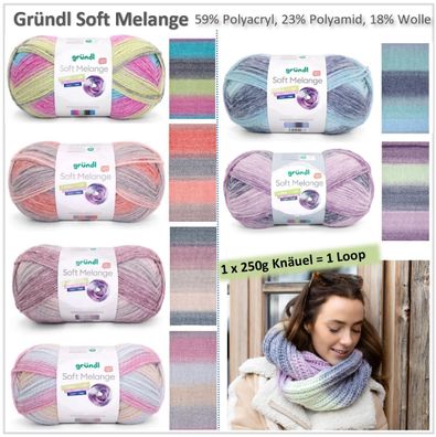 250g Gründl Soft Melange - weiches Farbverlaufsgarn in vielen Varianten