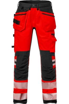 Fristads High Vis Handwerker Stretch-Hose Kl. 2 2707 PLU Warnschutz-Rot/Schwarz