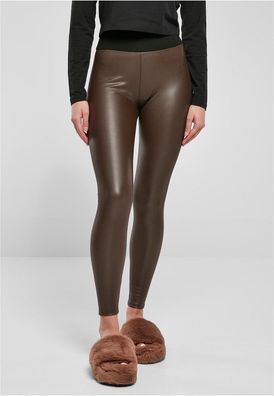 Urban Classics Damen Ladies Faux Leather High Waist Leggings Brown