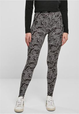 Urban Classics Damen Ladies Soft Aop Leggings Blacknewpaisley
