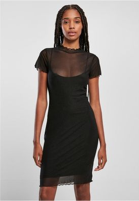 Urban Classics Damen Kleid Ladies Mesh Double Layer Dress Black