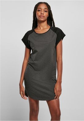 Urban Classics Damen Kleid Ladies Contrast Raglan Tee Dress Charcoal/Black