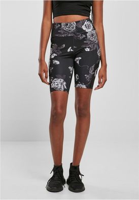 Urban Classics Damen Ladies High Waist Tech Mesh Aop Cycle Shorts Darkflower