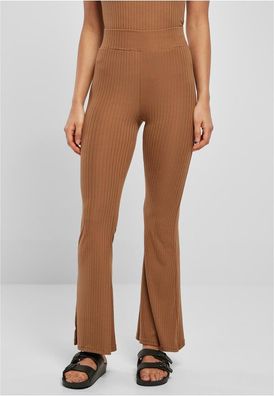 Urban Classics Damen Ladies High Waist Rib Flared Leggings Darktaupe