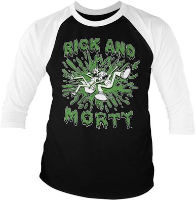 Rick And Morty Splash Baseball 3/4 Sleeve Tee Longsleeve White-Black