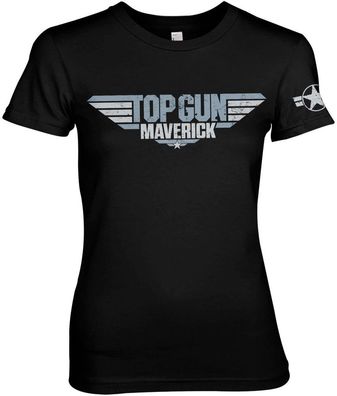 Top Gun Maverick Distressed Logo Girly Tee Damen T-Shirt Black