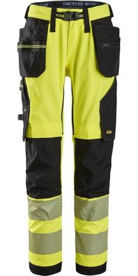 Snickers Warnschutzhose High-Vis, Stretch Arbeitshose mit Holstertaschen, Kl. 2