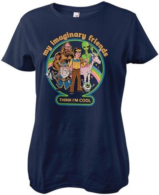 Steven Rhodes My Imaginary Friends Think I'M Cool Girly Tee Damen T-Shirt Navy