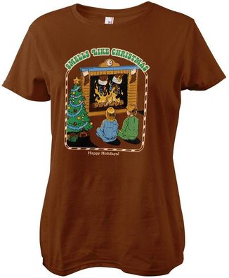 Steven Rhodes Smells Like Christmas Girly Tee Damen T-Shirt Brown