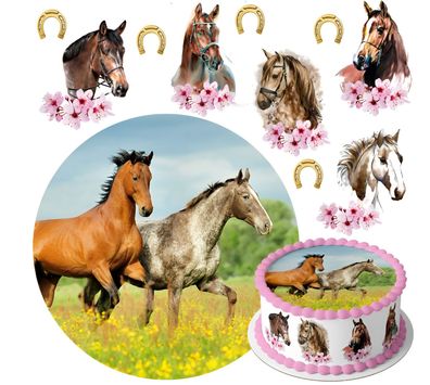 Pferd Horse Essbar Zuckermasse Tortenbild Tortenaufleger + 4 Muffin e07