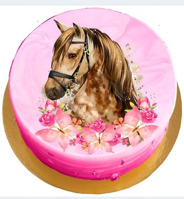 Pferd Horse Essbar Zuckermasse Tortenbild Tortenaufleger + 4 Muffin