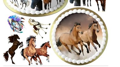 Pferd Essbar Horse Zuckermasse Tortenbild Tortenaufleger + 4 Muffin e06