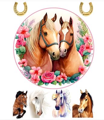 Horse Essbar Pferd Zuckermasse Tortenbild Tortenaufleger + 4 Muffin