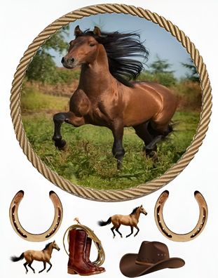 Horse Essbar Hufeisen Zuckermasse Tortenbild Tortenaufleger + 4 Muffin