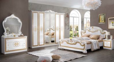 Barock Schlafzimmer-Set Paola in Weiß/Gold 6-Teilig