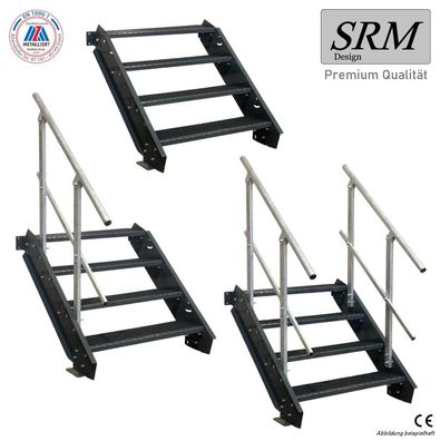 4 Stufen Stahltreppe komplett anthrazit Breite 60 - 160 cm Höhe 55 - 85 cm