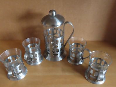 Kaffeebereiter French Press mit 4 Tassen Metall und Glas