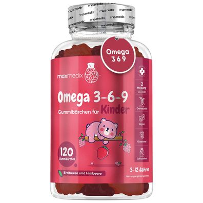 Omega 3 6 9 Gummibärchen für Kinder - 120 Vegane Gummies - 2 Monatsvorrat - maxmedix