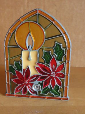 Teelichthalter Motiv Kerze + Christsterne Bleiverglasung ca. 11 cm H