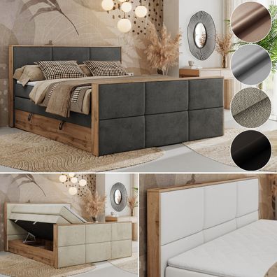 Boxspringbett ALBERO 2 KING DUO, Multipocket-Matratzen, Eiche Wotan Holzrahmen